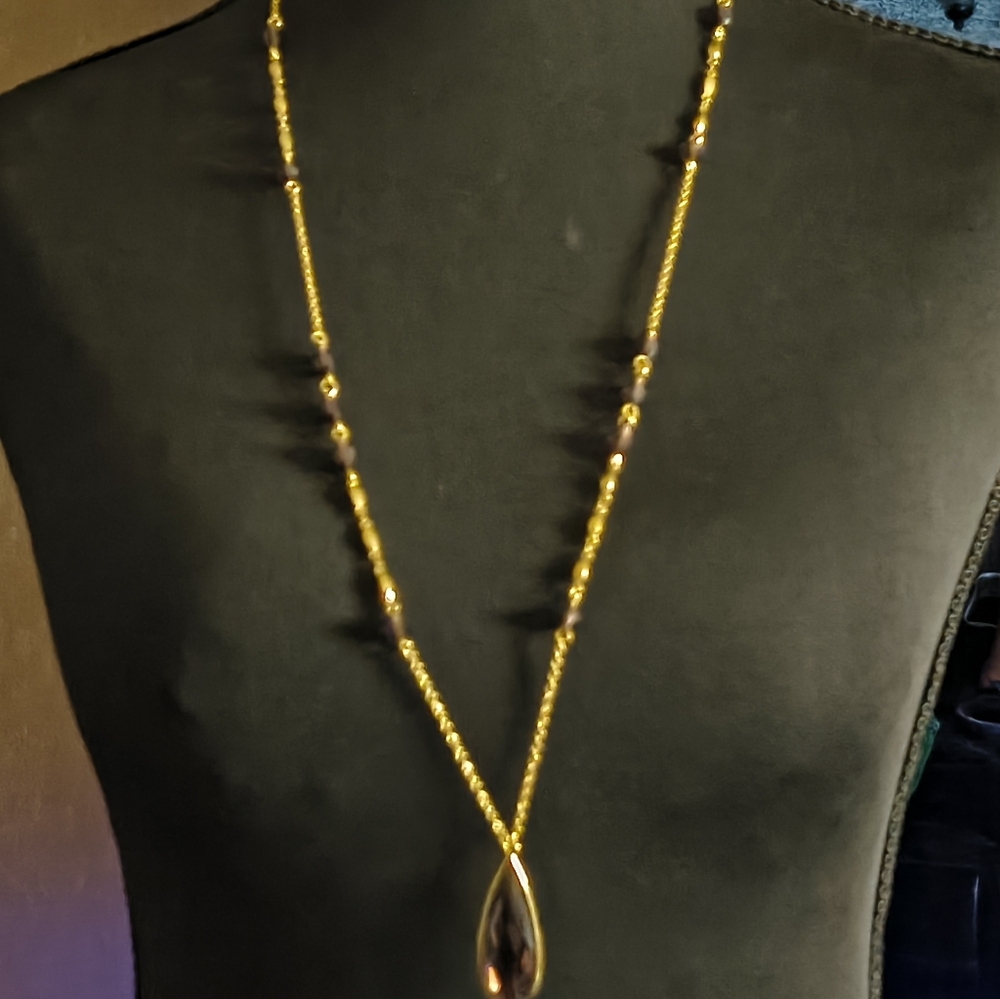 Avon Gold Teardrop Purple Pendant Necklace - Women's Jewelry